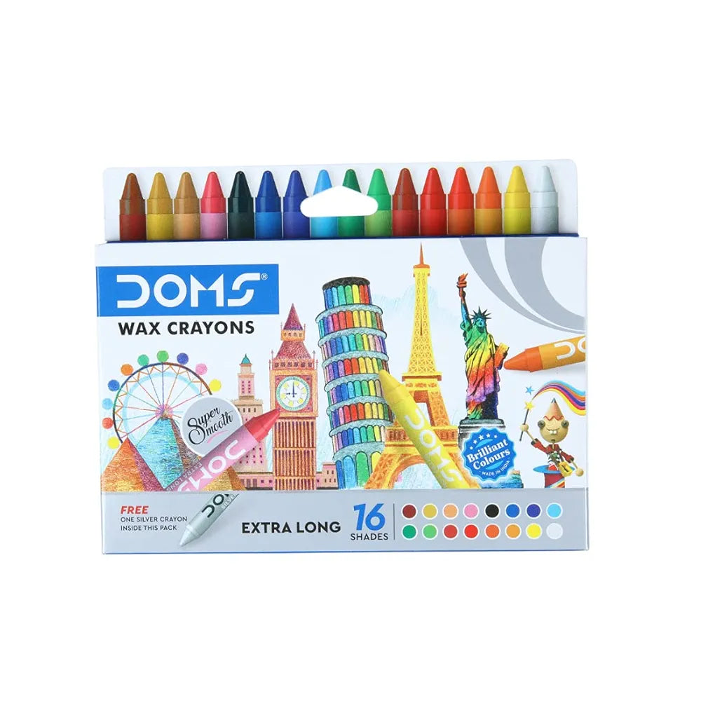 DOMS 3449 LONG WAX CRAYONS 16 SHADE DOMS 3449 LONG WAX CRAYONS 16 SHADE